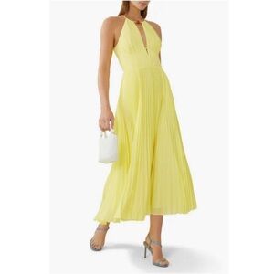 NWT Simkhai Carli Plissé-Effect Yellow Halter neck Midi Dress Size 6